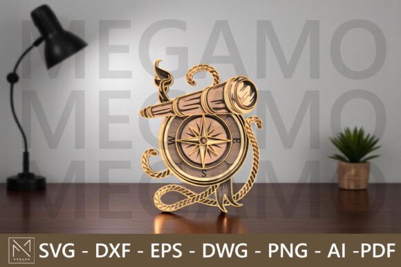 Compass and Spyglass SVG Layered: A Nautical Design for Makers