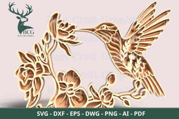 Elevate Your Laser Cutting Projects with Multilayer Hummingbird with Flowers Art