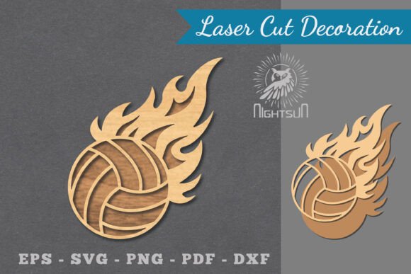 Elevate Your Sports Decor with Fire Volleyball Laser Cut Decoration SVG