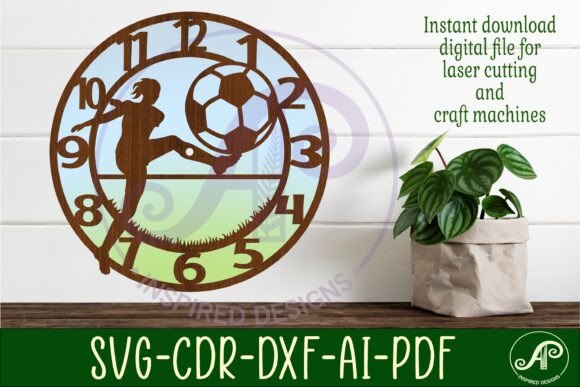 Football Female Player Wall Clock Laser Design